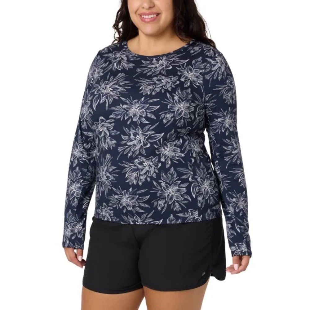 Hang Ten Women's Sun Protection Long Sleeve Tee in Floral Navy (XL, XXL)